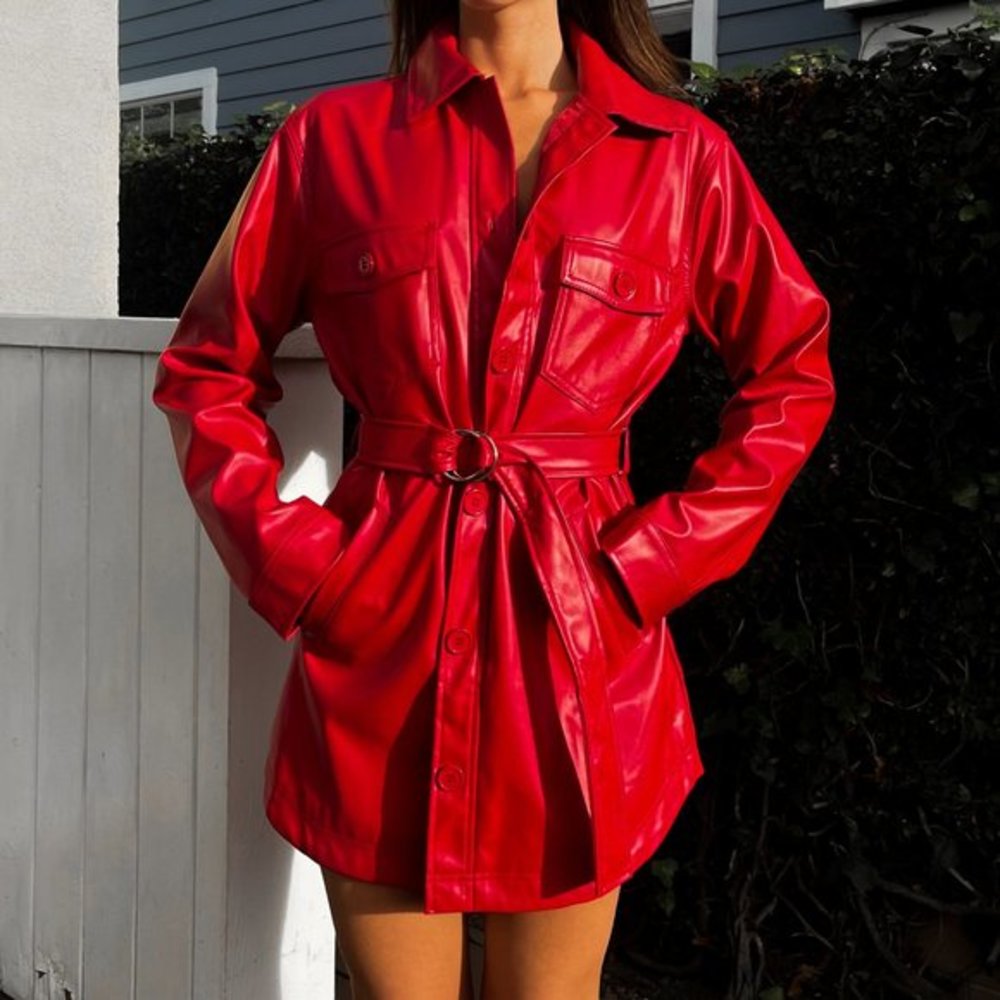 Black Label By C'est Toi Red Leather Jacket